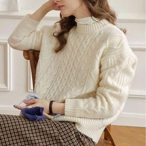 Trung Quốc Hàng Dệt Kim Nhà Máy Mùa Thu Mùa Đông Chunky Đan Len Pha Trộn <span class=keywords><strong>Irish</strong></span> Áo Len Tùy Chỉnh Mỹ Crewneck Cáp Đan Len Jumper Phụ Nữ - Product Image 5