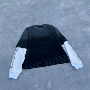 Camiseta lavada de manga larga de doble capa personalizada de alta calidad con diamantes de imitación - Product Image 6