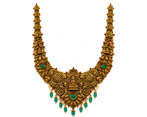 Collar Largo de Oro de 24K, 64.65 Gramos, Hecho a Mano, con Rubí y Esmeralda, Diseño Tradicional en Forma de U, Joyería Nupcial para Mujer - Product Image 6