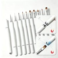 Ensemble de 10 pinceaux à ongles de luxe ovales en gel, inclinés, pour liner français et dégradé, avec poignées magnétiques serties, pour usage professionnel