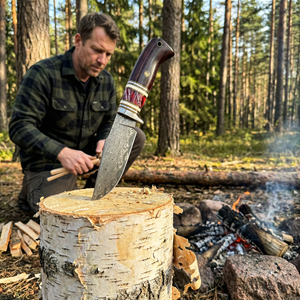 Cuchillo de caza Sintop AB-005 Damascus VG10 OEM personalizado con mango de molares de mamut, hoja recta, punta de gota de agua, cuchillo para exteriores. - Product Image 4