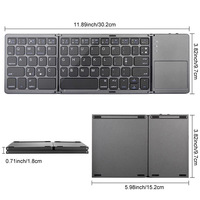 Keyboard lipat Mini portabel PC, Keyboard ramping dapat dilipat, nirkabel, Ultra tipis