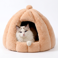 Lit-cave pour chat en peluche chaude en forme de citrouille, avec tapis amovible et lavable, pour chats et chiens de taille moyenne, vente en gros