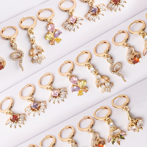 Bông Tai Thả Dài Bằng Đồng Thau Mạ Vàng 18K Trang Sức Bông Tai Nữ Đính Đá Zircon Nhiều Màu Sắc De Moda Oro Para Mujer - Product Image 3