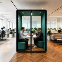 Cabines de bureau modernes en verre pour 2 personnes, avec banc intégré et table, modulaires et personnalisables, fabrication directe OEM