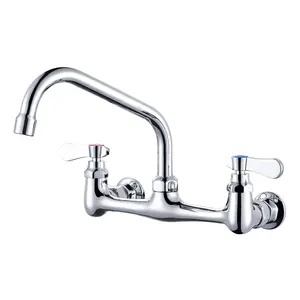 Commercial Brass Utility Sink Faucet For Restaurant Compartment Sink 8" Center Wall Mount Kitchen Faucet