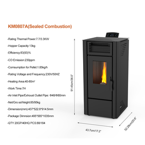 KM0807A อัดเม็ดเหล็กแบบอิสระทันสมัยเตาอัดไม้ดีไซน์การเผาไหม้ภายนอก - Product Image 5