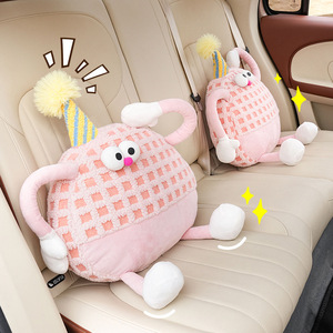 Plush Monster Car Headrest And Lumbar Support <b>Round</b> Washable Neck Pillow For Auto Seat <b>Cushion</b> Four Seasons Use - Product Image 1