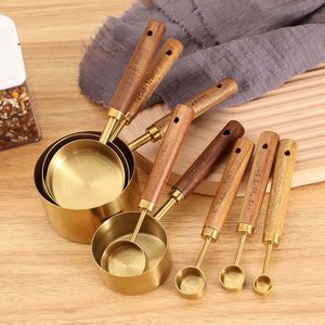 High Quality Acacia Wood Handle <b>Measuring</b> Tools Stainless Steel 1.25ml to 250ml <b>Measuring</b> Cups and <b>Spoons</b> Set for Baking - Product Image 4