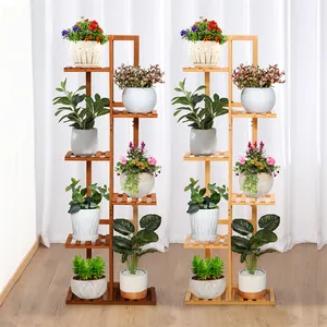 6 Tier 7 Potted Tall Plant Prateleiras Bamboo Wood Corner Plant Suportes para Várias Plantas de Interior