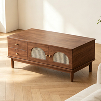 Meuble TV en bois massif et rotin, style Mid-Century Modern, avec tiroirs et portes en rotin, console multimédia pour le rangement dans le salon