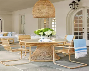 Conjunto de muebles de teca para jardín y Patio, mueble Seccional de aire libre para todo tipo de clima, sofá de salón, única silla giratoria