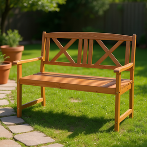 Panca da Giardino in Legno Burlywood 117x61x90cm con Schienale a X, Design Rustico Moderno per 2 Persone - Product Image 2