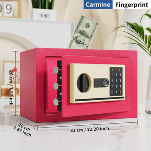 ตู้เซฟอิเล็กทรอนิกส์พร้อมรหัสผ่าน ล็อคลายนิ้วมือ กุญแจฉุกเฉิน ตู้เซฟนิรภัยป้องกันไฟไหม้ ซ่อนได้ กันน้ำ สำหรับเก็บเงินสด สีแดงกุหลาบ - Product Image 2