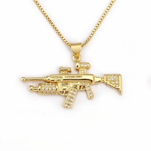 LUOYUNE Ciondolo Trendy Hip Hop con Zirconi Cubici, Placcato in Oro 18K, Gioiello da Uomo a Forma di Pistola <span class=keywords><strong>UZI</strong></span> - Product Image 5