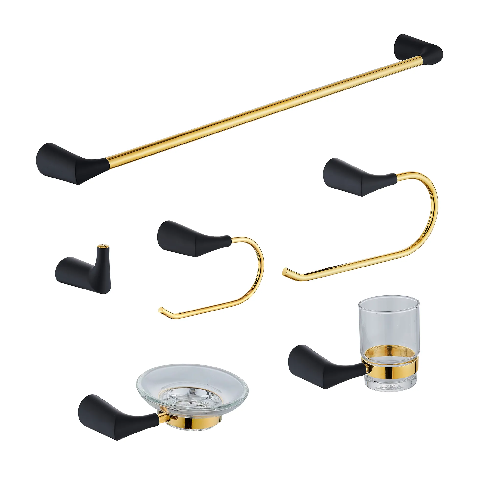 Set di accessori per accessori da bagno di lusso Set di accessori per accessori da bagno in ceramica oro nero a parete 6 pezzi
