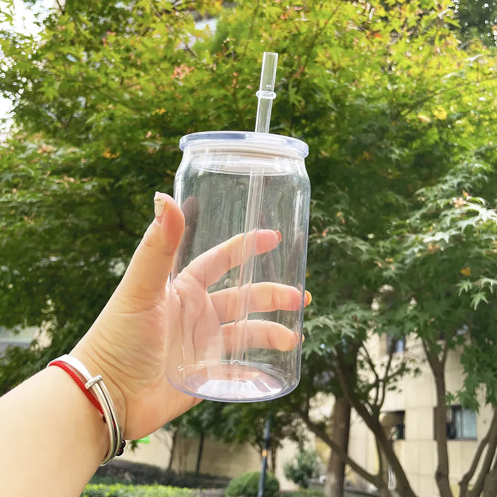 Abd depo geri dönüşümlü şeffaf 16oz plastik akrilik buzlu kahve, soda, Pop için pp kapak ve saman ile cam olabilir