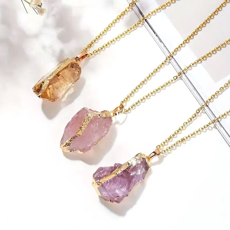 Fashion Style Natural Crystal Jewelry Rose Quartz Amethyst Crystal Pendant Necklace For Women Gifts