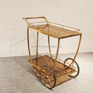 รถเข็นบาร์เหล้าโลหะ 2 ชั้น สีทอง สำหรับใช้ในบ้าน โรงแรม ร้านอาหาร บริการจัดส่งอาหารและเครื่องดื่ม เชิงพาณิชย์ - Product Image 5