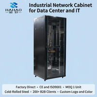 Rak Server Dinding Hahao 42U 19 Inch dengan Pintu Kaca, Enclosure Baja IP54, Manajemen Kabel, 220V, 6 Soket