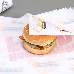 Emballage alimentaire en papier ciré personnalisable avec logo en flexographie, papier d'emballage pour hamburger, sandwich, hot-dog, emballages pour hamburgers - Product Image 1