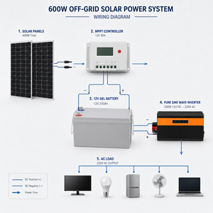 ชุดโซลาร์เซลล์ 600W พร้อมแบตเตอรี่และแบตเตอรี่เจล 12V 250Ah สำหรับระบบออฟกริด 600W250AH แบบเสียบใช้งานได้ทันที พร้อมสายเคเบิลแบบเชื่อมต่อสำเร็จรูป - Product Image 5