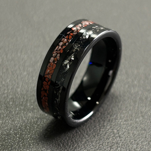 Alin Nổ Màu Đen Thiên Thạch Vòng Màu Đen Bevel Mens Ban Nhạc Matte Brushed Tungsten Carbide Nhẫn Cưới Cho Nam Giới - Product Image 6