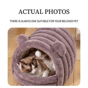 US in stock <b>Plush</b> Pet Bed Cave House Removable Washable Dog Nest <b>Cat</b> Hut Soft Indoor Kennel Brown - Product Image 2