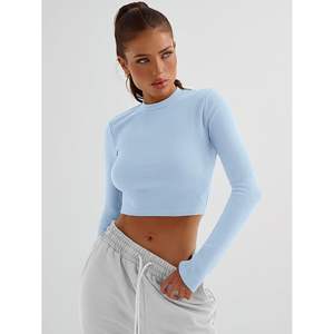 À la mode reine femmes body basique côtelé mince ajusté hauts courts avec manches longues décontracté automne mode pour Y2K adolescentes - Product Image 3