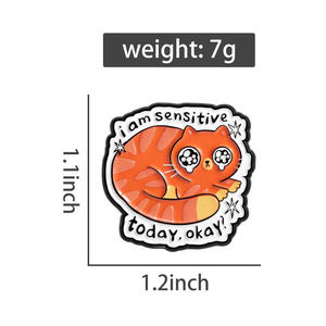 Épinglette en émail « Je suis sensible aujourd'hui » : chat gingembre de dessin animé, broche animale, badge de revers, bijou cadeau - Product Image 6