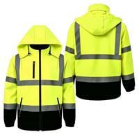 Chaqueta de Seguridad ANSI Clase 2 de Alta Visibilidad, Dos Tonos, con Capucha, Acolchada, Impermeable, Cálida y Reflectante, con Cinta Reflectante de 5CM