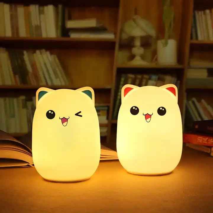 Sensitive Tap Control 7 Single Colors RGB Soft Cat Silicone Baby Nursery Lamp Night Light for Kids