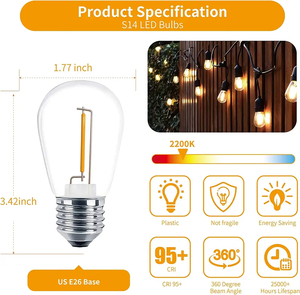 Guirnalda de <span class=keywords><strong>Luces</strong></span> LED para Exteriores, Resistente a los Golpes y al Agua, Edison, 10 m, 48 pies/15 m, S14, Decoración Navideña para Jardín, Patio, Cafetería - Product Image 3
