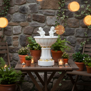 12인치 태양광 수지 천사 새 목욕통 LED 조명 포함, 야외 정원 장식품 새 먹이통, 장식용 천사 정원 - Product Image 3