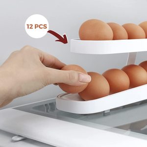 Gran oferta, contenedor de almacenamiento de huevos rodantes automático, dispensador de huevos de plástico de <span class=keywords><strong>2</strong></span> capas y <span class=keywords><strong>2</strong></span> niveles para refrigerador, caja de almacenamiento de huevos deslizante - Product Image 4