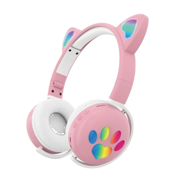 Cat Ear Gaming Headphones Wireless Bluetooth Headset LED Light Sports Earphones for Kids Music and Gaming