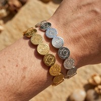 Brazalete de Acero Inoxidable en Forma de C, Ajustable, con Patrón Geométrico Redondo, Joyería de Moda para Mujer, Venta al Por Mayor