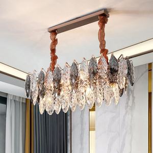 Lámpara <span class=keywords><strong>de</strong></span> techo <span class=keywords><strong>de</strong></span> lujo para escaleras, candelabro <span class=keywords><strong>de</strong></span> cristal K9 <span class=keywords><strong>de</strong></span> hierro con forma <span class=keywords><strong>de</strong></span> hoja negra rectangular, larga, clásica, moderna, para vestíbulo <span class=keywords><strong>de</strong></span> hotel - Product Image 2