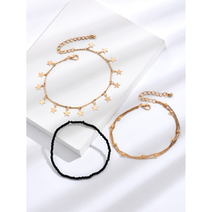 Tobillera de estilo bohemio transfronterizo europeo y americano, de aleación con cuentas de semillas, letras y estrella de cinco puntas, juego de tres piezas. - Product Image 4