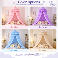 Moustiquaire de lit conique pliable pour enfants, style princesse, avec garniture à pompons, en coton écologique, toutes saisons, longueur de suspension au plafond