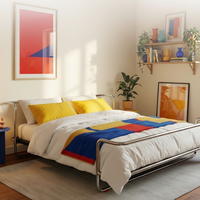 Base de Cama de Acero Estilo Mid-Century Meida con Espacio de Almacenamiento, Estructura de Suspensión Cromada Elegante, Diseño Curvo para Dormitorio