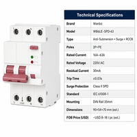 Wanbo-498 2P+PE 30mA Anti-Submersion Surge Lightning Leakage Overload 0.03s Perangkat Pelindung Rel DIN Pemutus Sirkuit
