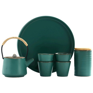 ชุดน้ำชาเขียวสไตล์เรโทร พร้อมกาน้ำชา ถ้วยสี่ใบ ถาดเล็ก สำหรับใช้ในบ้าน สำนักงาน ของขวัญสำหรับจิบน้ำชายามบ่าย ชุดน้ำชากังฟู - Product Image 5