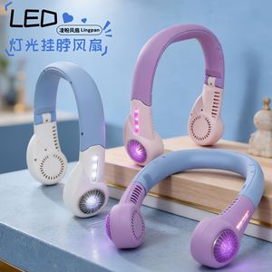 Ventilador de cuello Lingpan con luz LED, mini ventilador portátil para deportes al aire libre, recargable por USB - Product Image 1