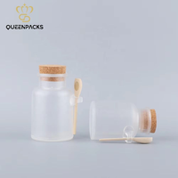 Bouteille de sel de bain ABS 100g 300g 500g Bouteilles en plastique givré pour crème cosmétique Bouteille à couvercle en liège avec cuillère en bois