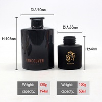 Flacon de parfum en verre givré noir opaque avec bouchon en caoutchouc, design exquis, capacité 200 ml/50 ml