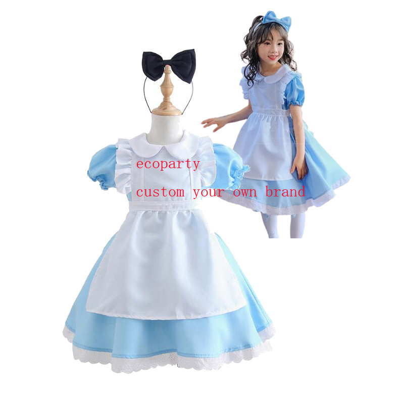 Ecoparty Halloween Kids Girls Anime Alice Avonturen Blauwe Feestjurk Alice Droom Kind Sissy Meid Lolita Cosplay Kostuum