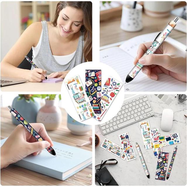 80Pcs Pen Wraps Decal Cartoon Stationery Books Paper Self-Adhesive Stickers 8 Styles 4.7X1.6in Pencil DIY Crafts School Style