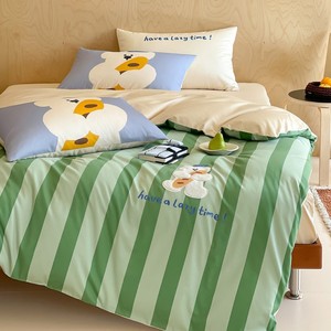 Parure de lit 4 pièces en coton 100% à rayures motif chien de dessin animé, douce et respirante, en coton à fibres longues, <span class=keywords><strong>pour</strong></span> filles - Product Image 5