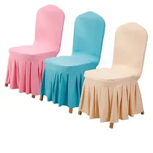 हटाने योग्य खिंचाव सफेद गुलाबी क्लासिक Pleated स्कर्ट सीट कवर होटल भोज शादी की घटनाओं तह झालरदार खिंचाव कुर्सी को शामिल किया गया